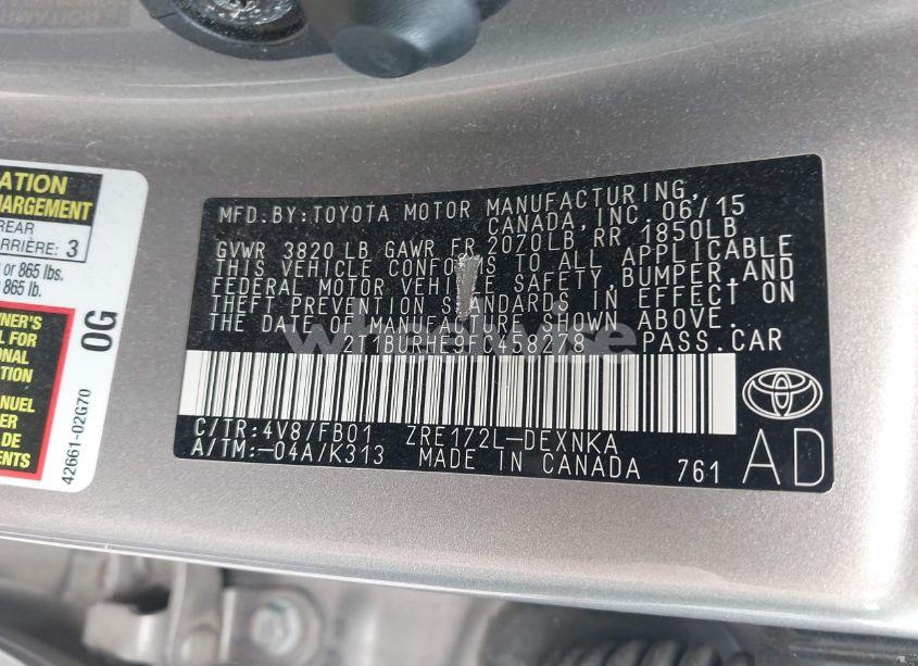 Photo 9 of 2015 Toyota Corolla LE (VIN 2T1BURHE9FC458278)