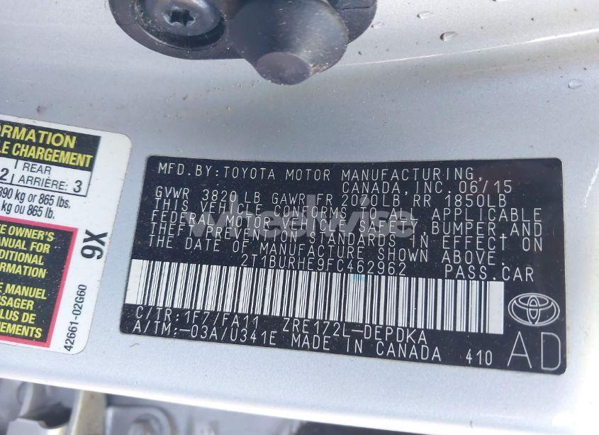 Photo 9 of 2015 Toyota Corolla L (VIN 2T1BURHE9FC462962)