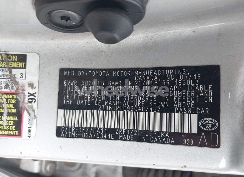 Photo 9 of 2016 Toyota Corolla L (VIN 2T1BURHE9GC487457)