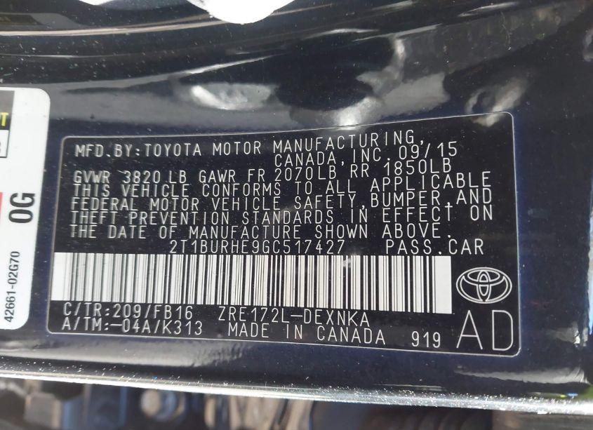 Photo 9 of 2016 Toyota Corolla LE (VIN 2T1BURHE9GC517427)