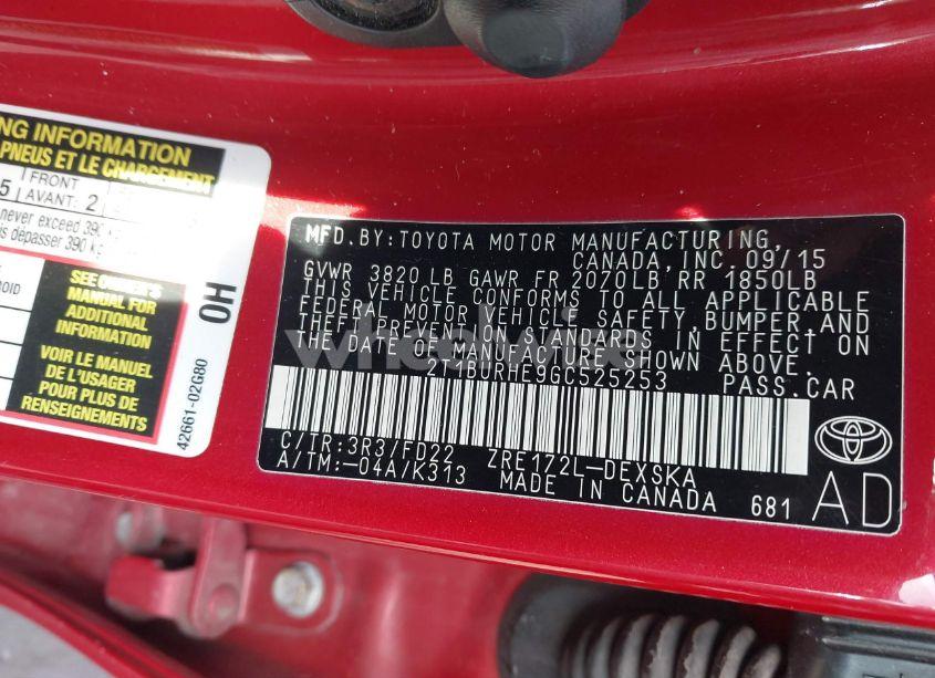 Photo 9 of 2016 Toyota Corolla L/LE/LE PLS/PRM/S/S PLS (VIN 2T1BURHE9GC525253)