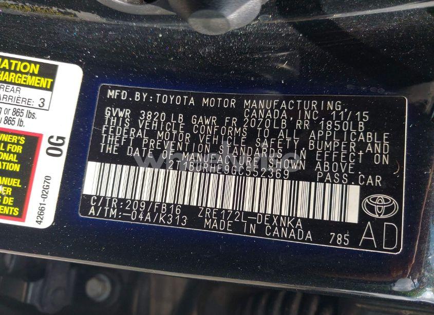 Photo 9 of 2016 Toyota Corolla LE (VIN 2T1BURHE9GC552369)