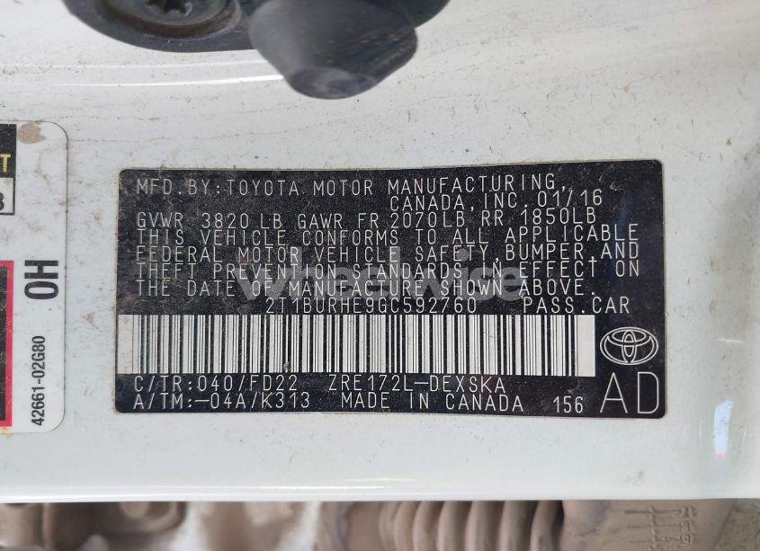 Photo 9 of 2016 Toyota Corolla S PLUS (VIN 2T1BURHE9GC592760)