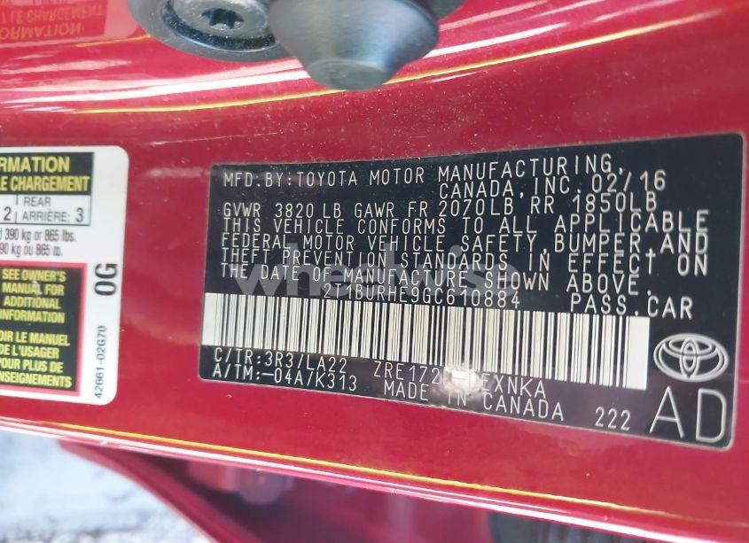 Photo 9 of 2016 Toyota Corolla LE PREMIUM (VIN 2T1BURHE9GC610884)