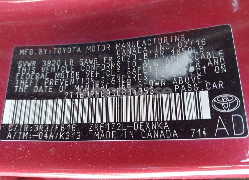 Photo 9 of 2016 Toyota Corolla LE (VIN 2T1BURHE9GC614353)