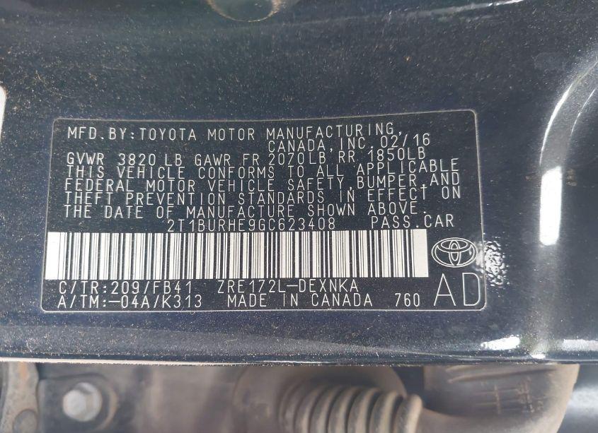 Photo 9 of 2016 Toyota Corolla LE (VIN 2T1BURHE9GC623408)