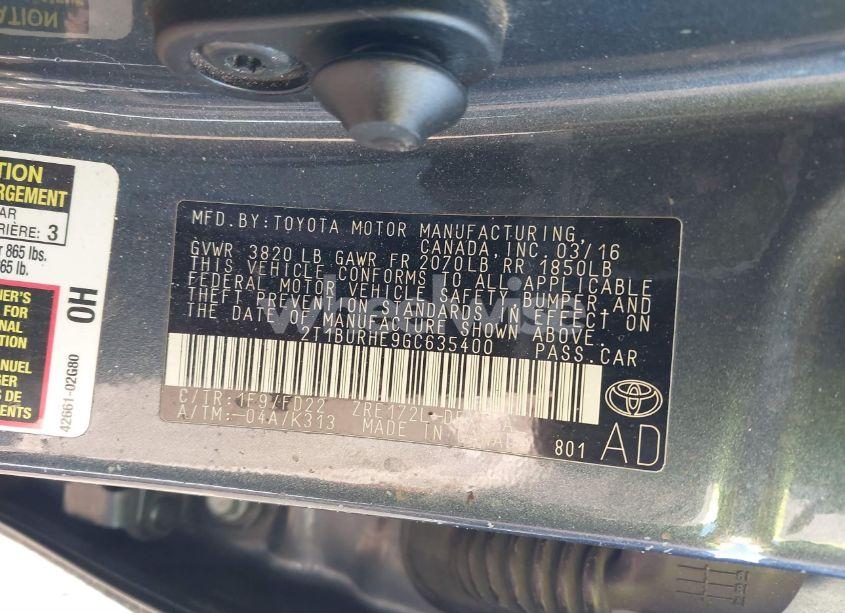 Photo 9 of 2016 Toyota Corolla S PLUS (VIN 2T1BURHE9GC635400)