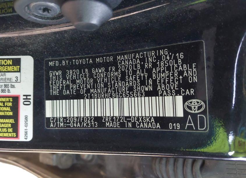 Photo 9 of 2016 Toyota Corolla S PLUS (VIN 2T1BURHE9GC655663)