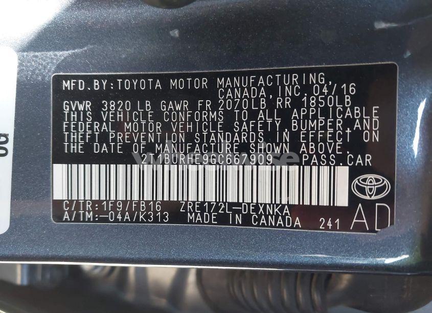 Photo 9 of 2016 Toyota Corolla LE (VIN 2T1BURHE9GC667909)