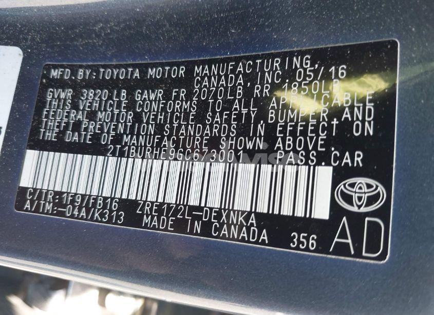 Photo 9 of 2016 Toyota Corolla LE (VIN 2T1BURHE9GC673001)