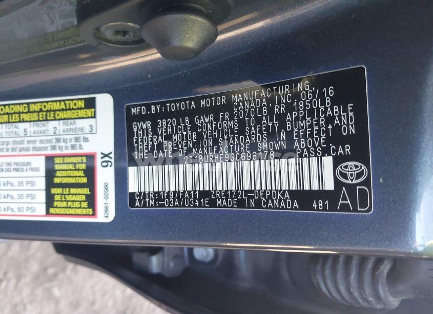 Photo 9 of 2016 Toyota Corolla L (VIN 2T1BURHE9GC696178)