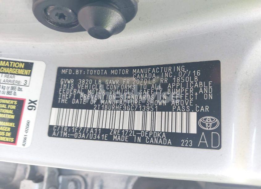 Photo 9 of 2016 Toyota Corolla L (VIN 2T1BURHE9GC713951)