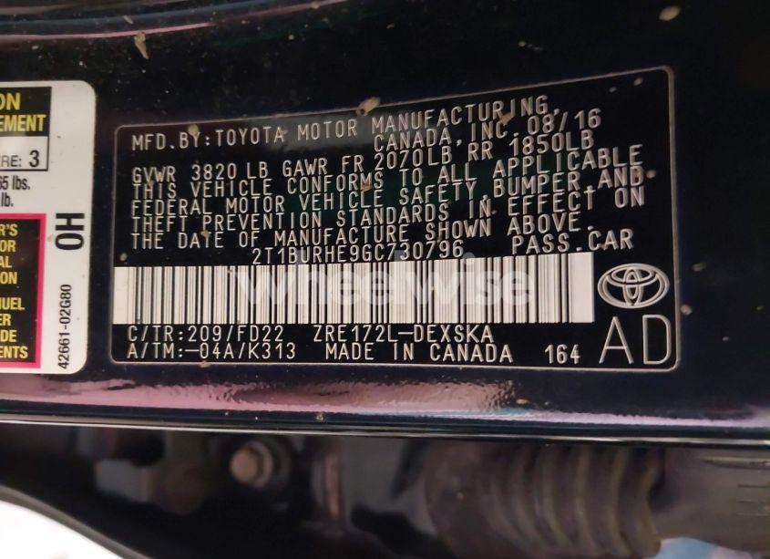 Photo 9 of 2016 Toyota Corolla S PLUS (VIN 2T1BURHE9GC730796)