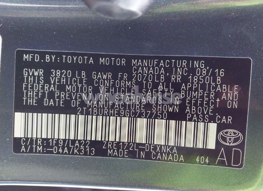 Photo 9 of 2016 Toyota Corolla LE PREMIUM (VIN 2T1BURHE9GC737750)