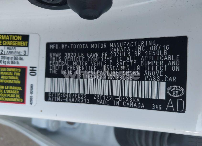 Photo 9 of 2016 Toyota Corolla S PLUS (VIN 2T1BURHE9GC738056)