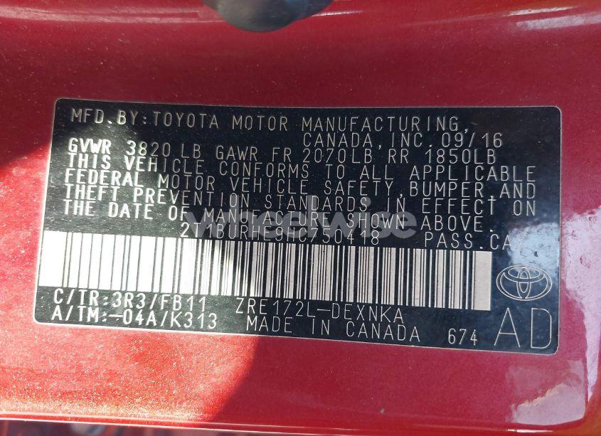 Photo 9 of 2017 Toyota Corolla LE (VIN 2T1BURHE9HC750418)