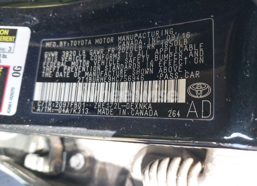 Photo 9 of 2017 Toyota Corolla LE (VIN 2T1BURHE9HC756946)