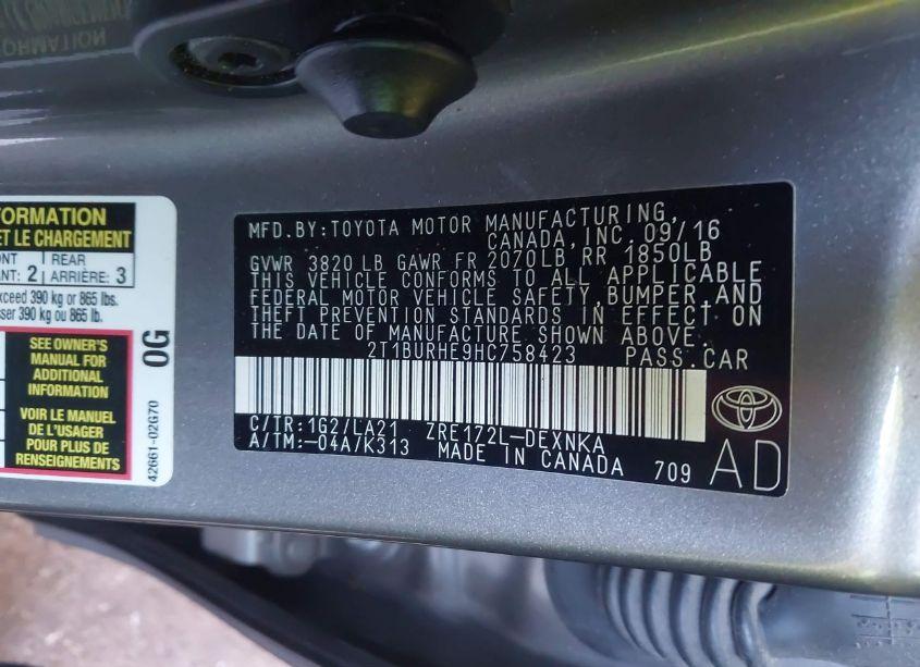 Photo 9 of 2017 Toyota Corolla XLE (VIN 2T1BURHE9HC758423)