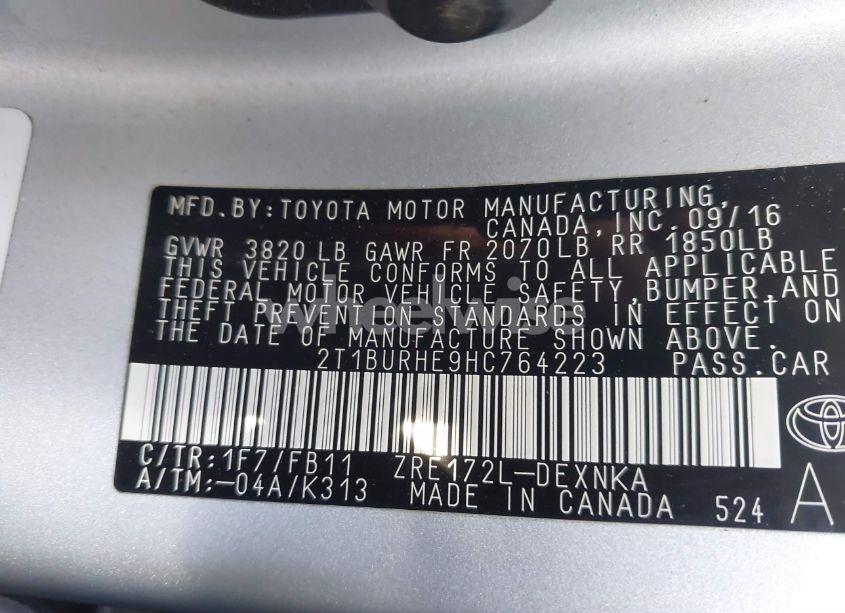 Photo 9 of 2017 Toyota Corolla L/LE/XLE/SE/XSE (VIN 2T1BURHE9HC764223)