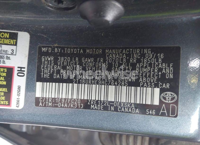 Photo 9 of 2017 Toyota Corolla SE (VIN 2T1BURHE9HC764285)