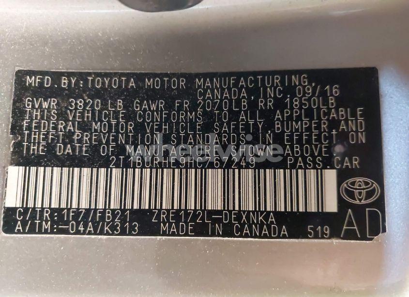 Photo 9 of 2017 Toyota Corolla LE (VIN 2T1BURHE9HC767249)