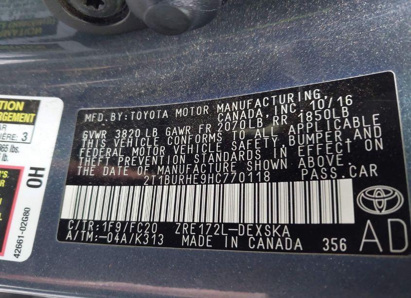 Photo 9 of 2017 Toyota Corolla L/LE/XLE/SE/XSE (VIN 2T1BURHE9HC770118)