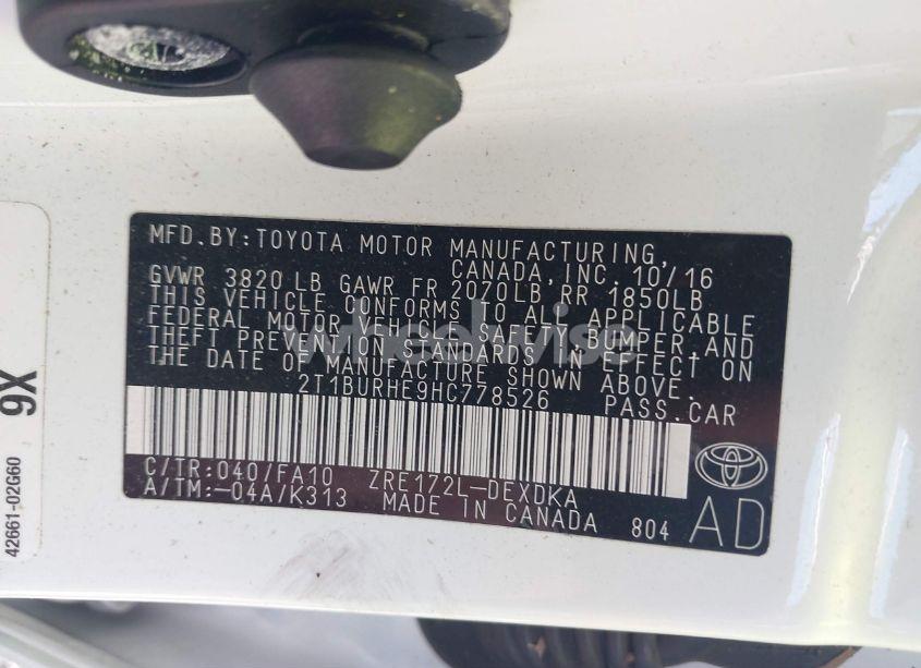 Photo 9 of 2017 Toyota Corolla L (VIN 2T1BURHE9HC778526)