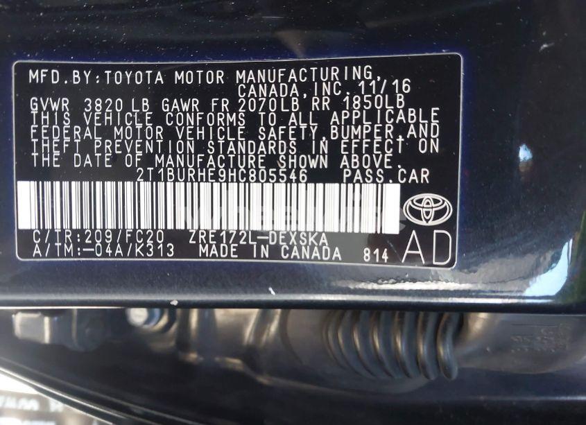 Photo 9 of 2017 Toyota Corolla L/LE/XLE/SE/XSE (VIN 2T1BURHE9HC805546)