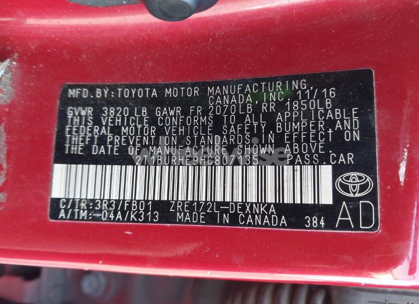 Photo 9 of 2017 Toyota Corolla LE (VIN 2T1BURHE9HC807135)