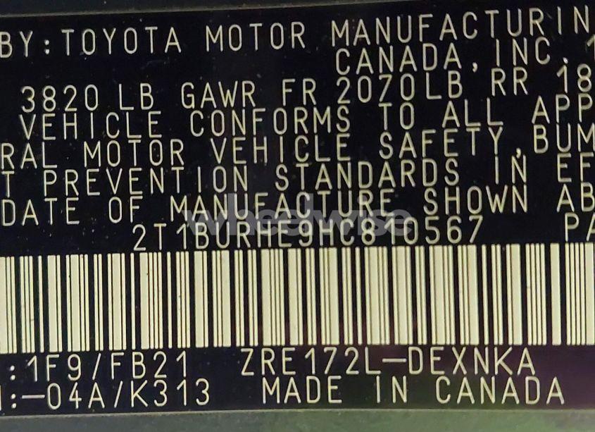 Photo 9 of 2017 Toyota Corolla LE (VIN 2T1BURHE9HC810567)