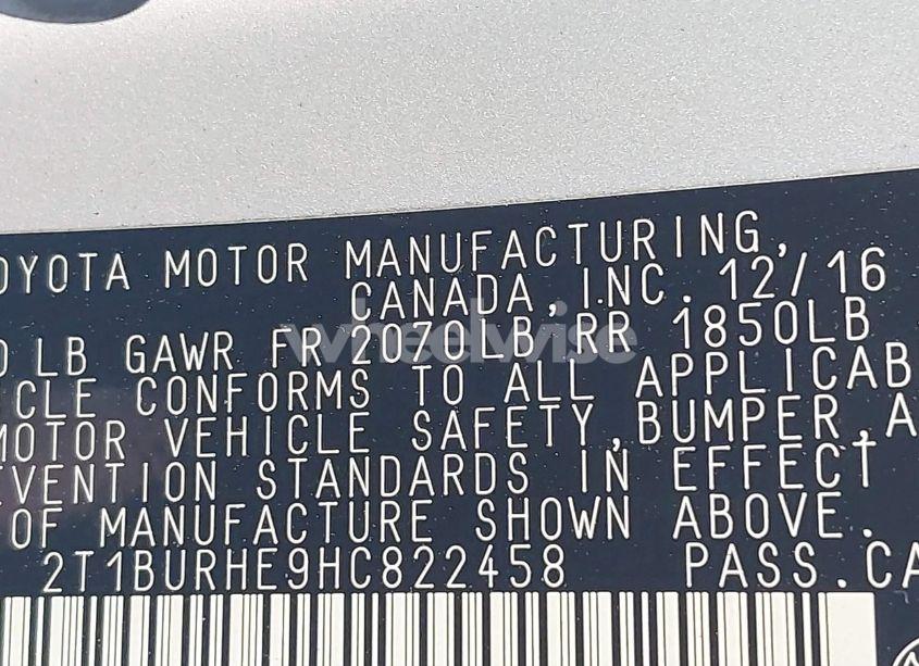 Photo 9 of 2017 Toyota Corolla L/LE/XLE/SE/XSE (VIN 2T1BURHE9HC822458)