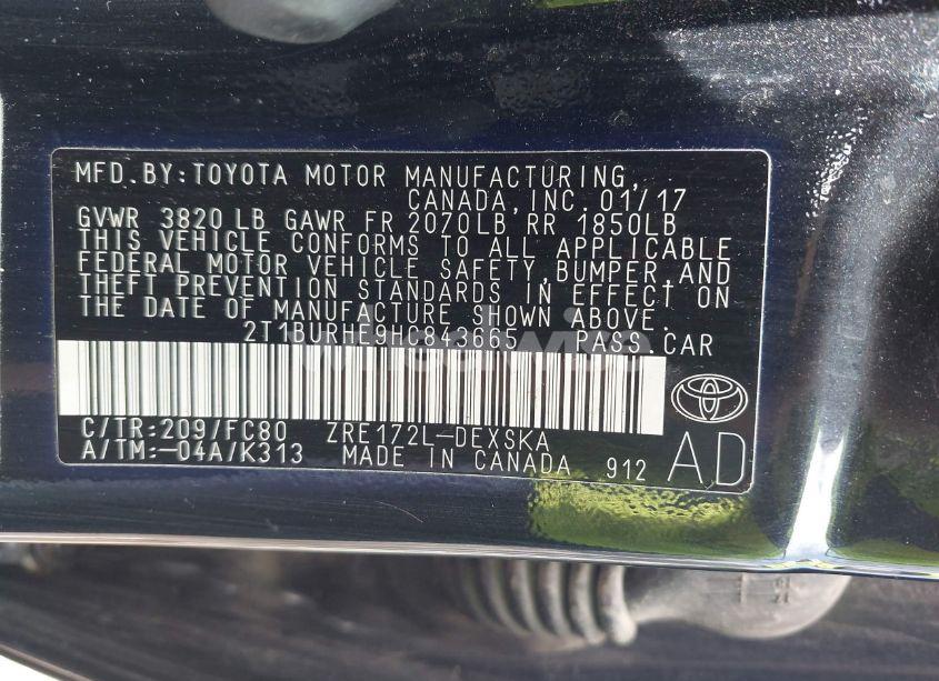 Photo 9 of 2017 Toyota Corolla SE (VIN 2T1BURHE9HC843665)