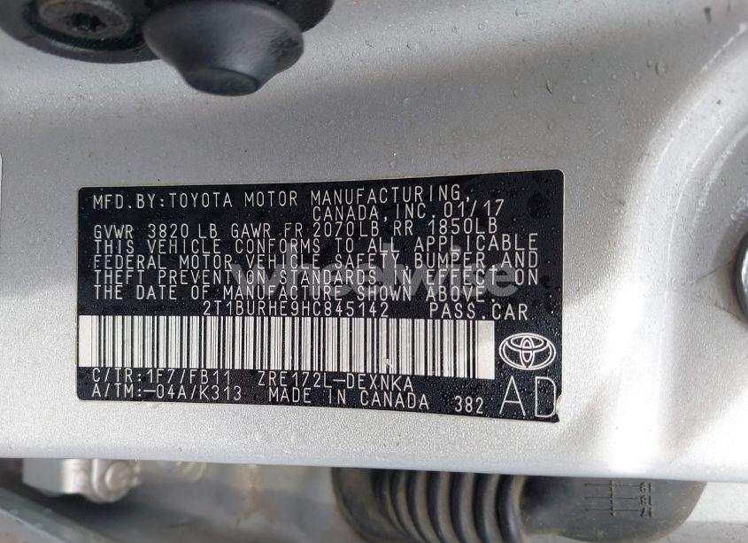 Photo 9 of 2017 Toyota Corolla LE (VIN 2T1BURHE9HC845142)