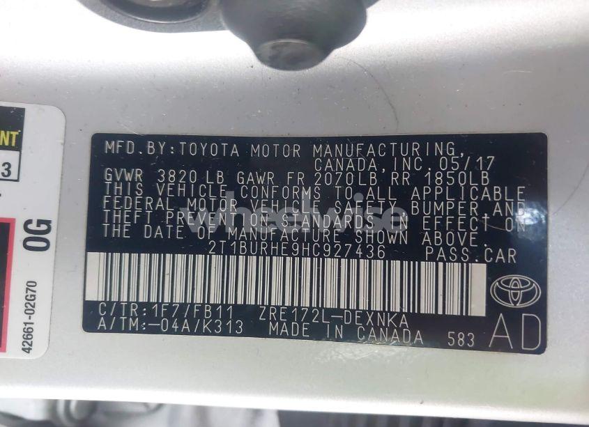 Photo 9 of 2017 Toyota Corolla LE (VIN 2T1BURHE9HC927436)