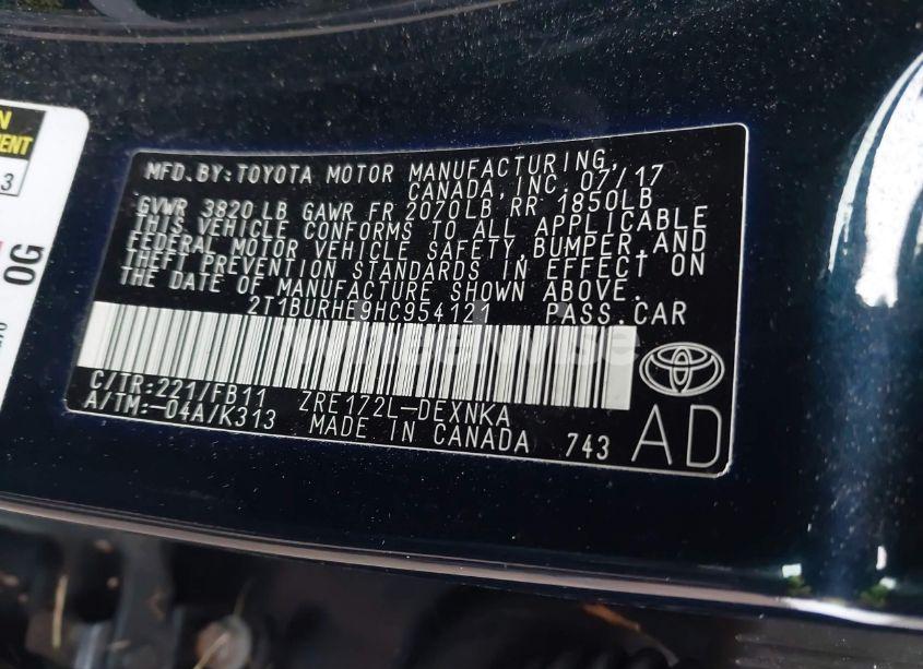 Photo 9 of 2017 Toyota Corolla LE (VIN 2T1BURHE9HC954121)