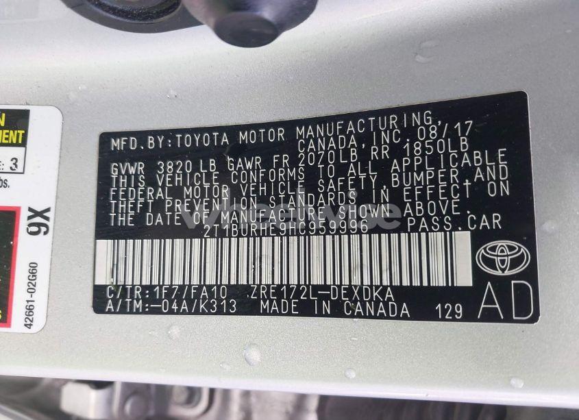 Photo 9 of 2017 Toyota Corolla L (VIN 2T1BURHE9HC959996)