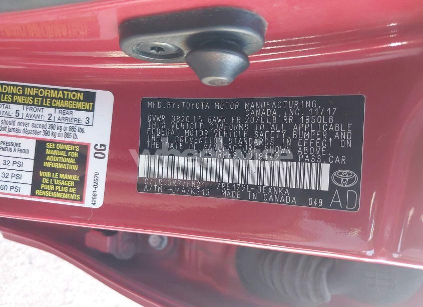 Photo 9 of 2018 Toyota Corolla LE (VIN 2T1BURHE9JC018442)