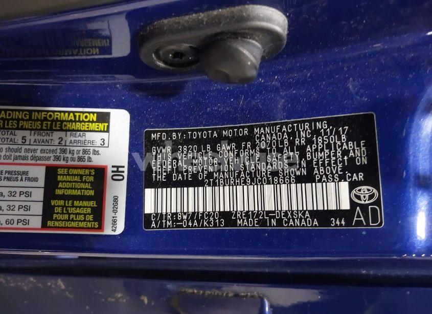 Photo 9 of 2018 Toyota Corolla SE (VIN 2T1BURHE9JC018666)