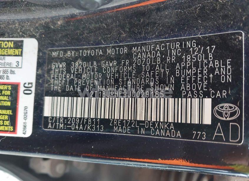 Photo 9 of 2018 Toyota Corolla LE (VIN 2T1BURHE9JC029165)