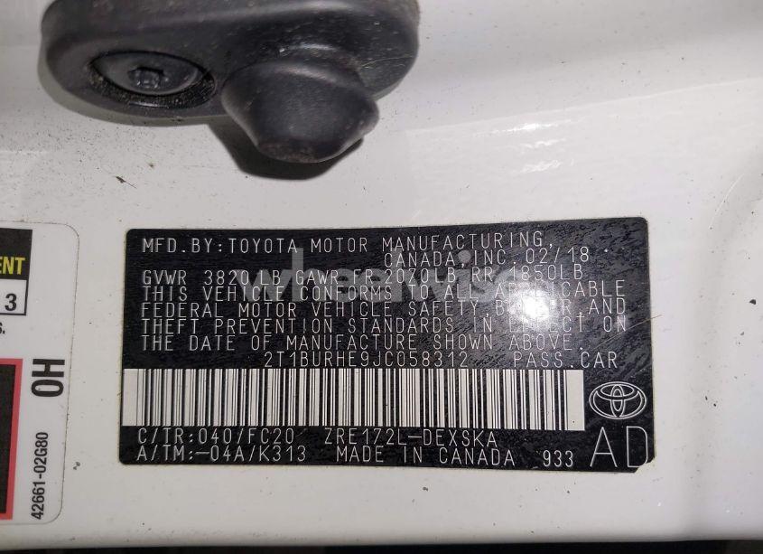 Photo 9 of 2018 Toyota Corolla SE (VIN 2T1BURHE9JC058312)