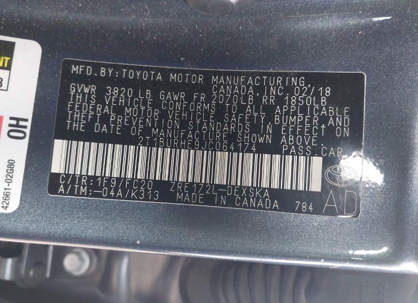 Photo 9 of 2018 Toyota Corolla SE (VIN 2T1BURHE9JC064174)