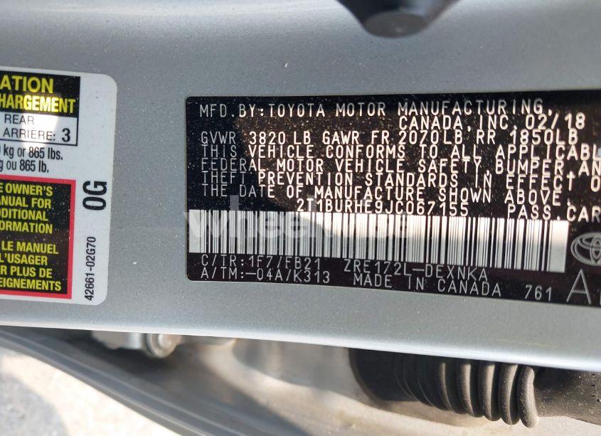 Photo 9 of 2018 Toyota Corolla LE (VIN 2T1BURHE9JC067155)