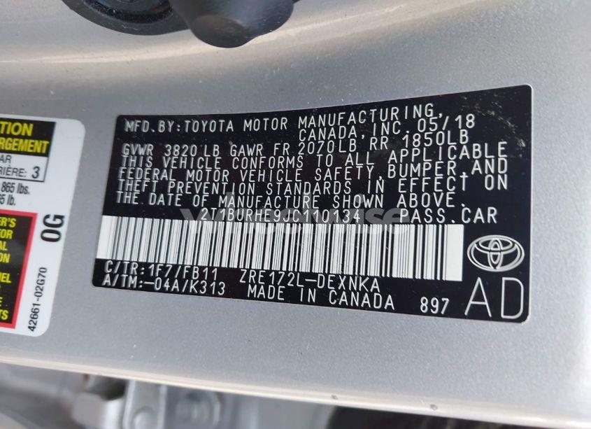 Photo 9 of 2018 Toyota Corolla LE (VIN 2T1BURHE9JC110134)