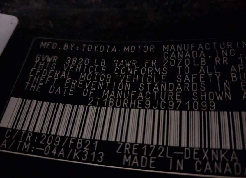 Photo 9 of 2018 Toyota Corolla LE (VIN 2T1BURHE9JC971099)