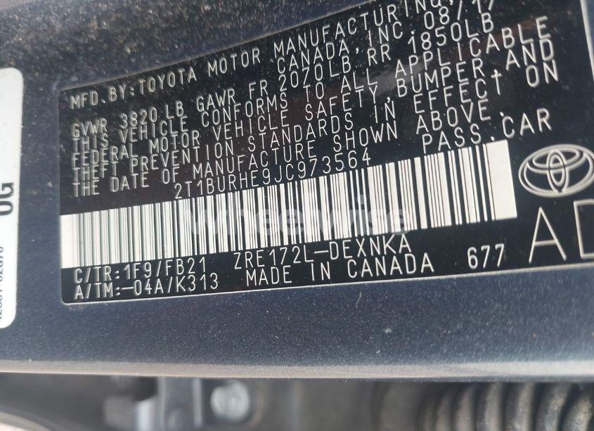 Photo 9 of 2018 Toyota Corolla LE (VIN 2T1BURHE9JC973564)