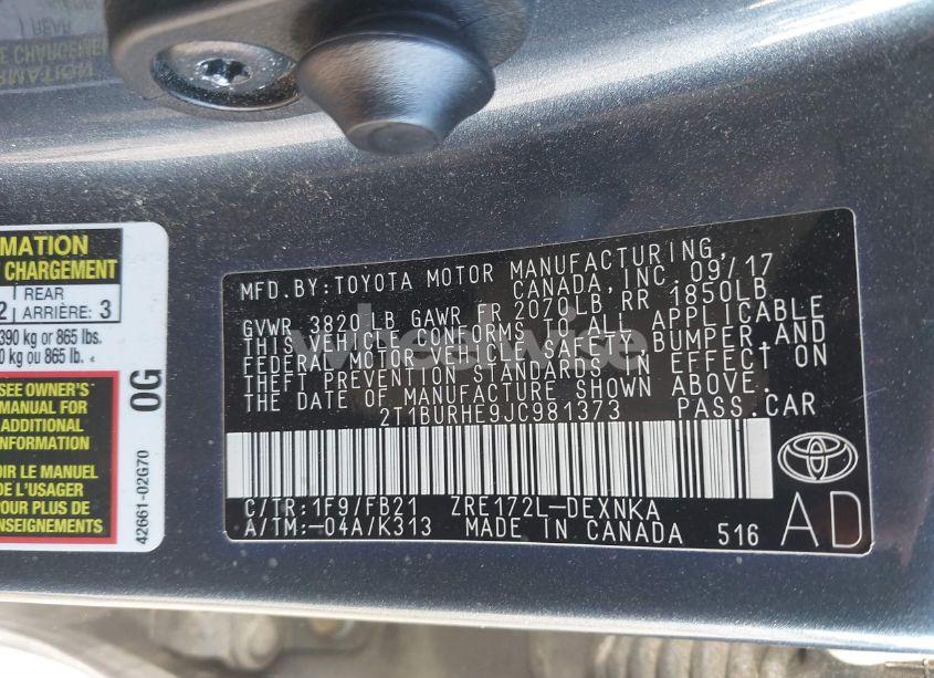 Photo 9 of 2018 Toyota Corolla L/LE/XLE/SE/XSE (VIN 2T1BURHE9JC981373)