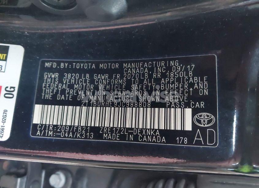 Photo 9 of 2018 Toyota Corolla LE (VIN 2T1BURHE9JC988808)