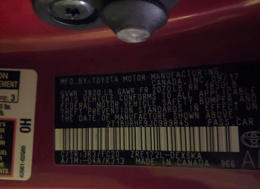 Photo 9 of 2018 Toyota Corolla SE (VIN 2T1BURHE9JC989845)