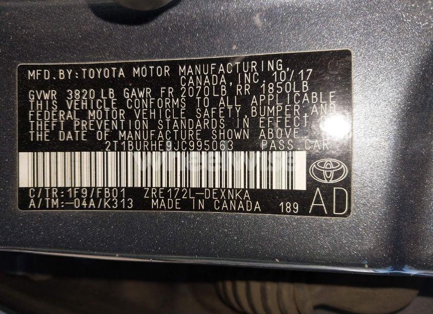 Photo 9 of 2018 Toyota Corolla LE (VIN 2T1BURHE9JC995063)