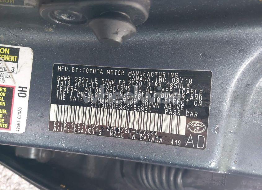 Photo 9 of 2019 Toyota Corolla SE (VIN 2T1BURHE9KC165930)